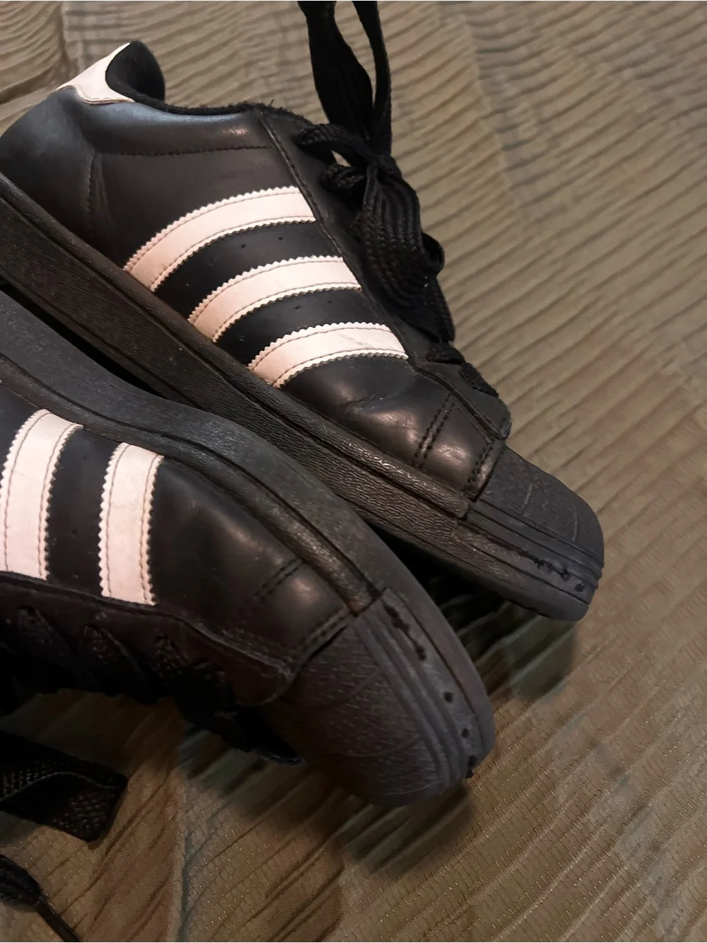 adidas men’s Superstar Sneakers - Black with White Stripes
